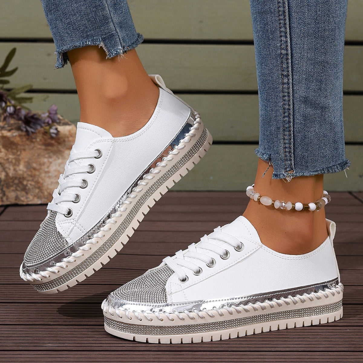 White Plus Size Chunky Sole Sneakers — Wide Fit Platform Trainers, EU 36-44