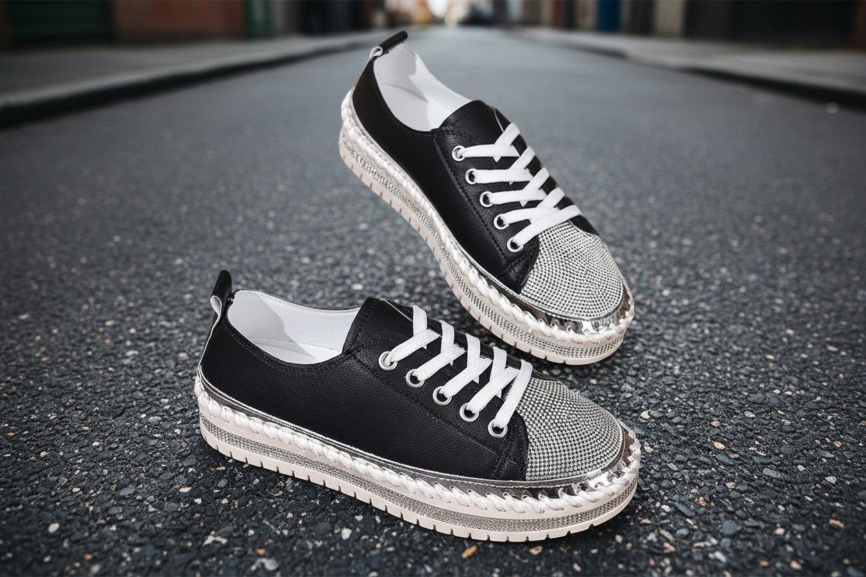 White Plus Size Chunky Sole Sneakers — Wide Fit Platform Trainers, EU 36-44