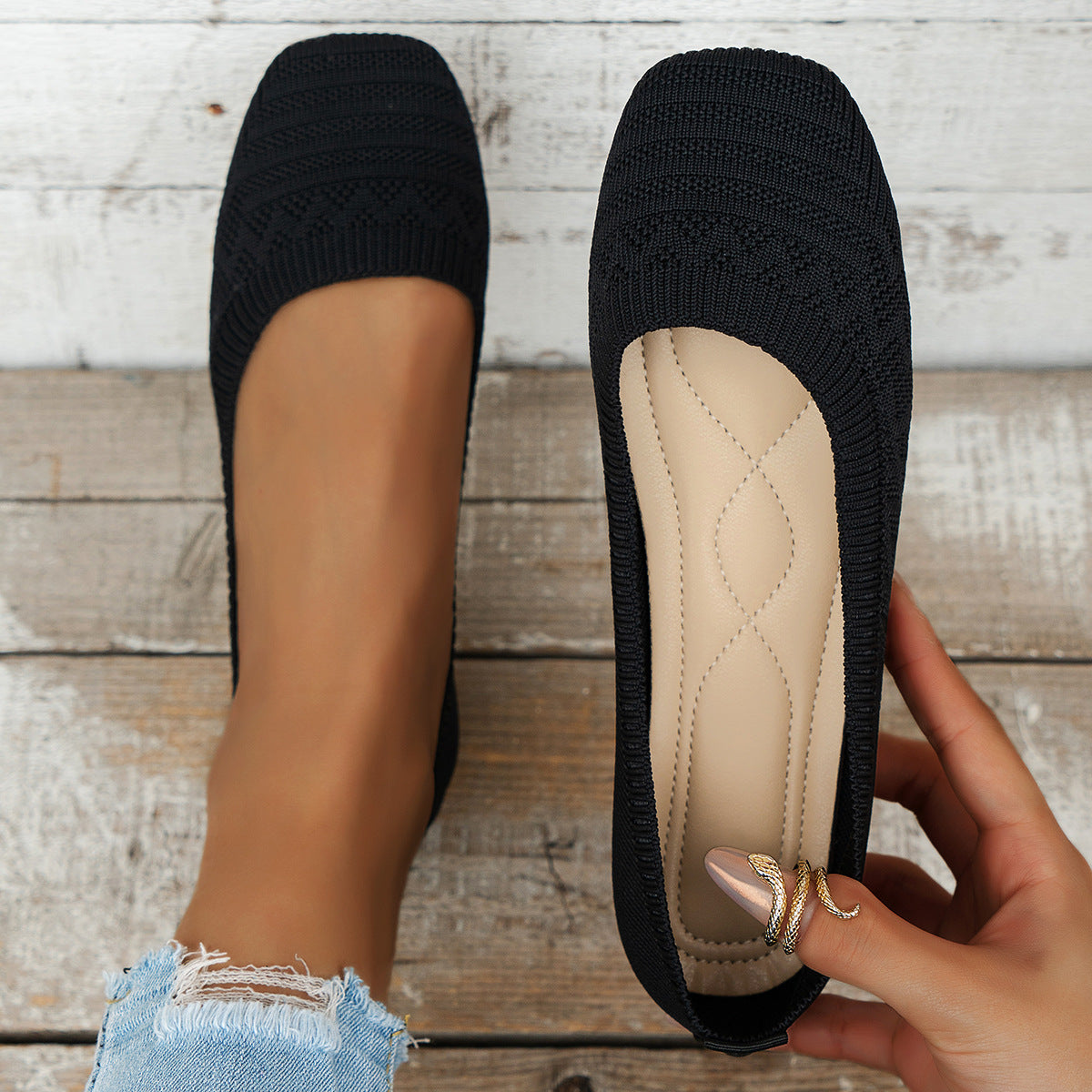 Knitted Slip-On Shoes — Plus Size Breathable Sneakers, EU 36-43
