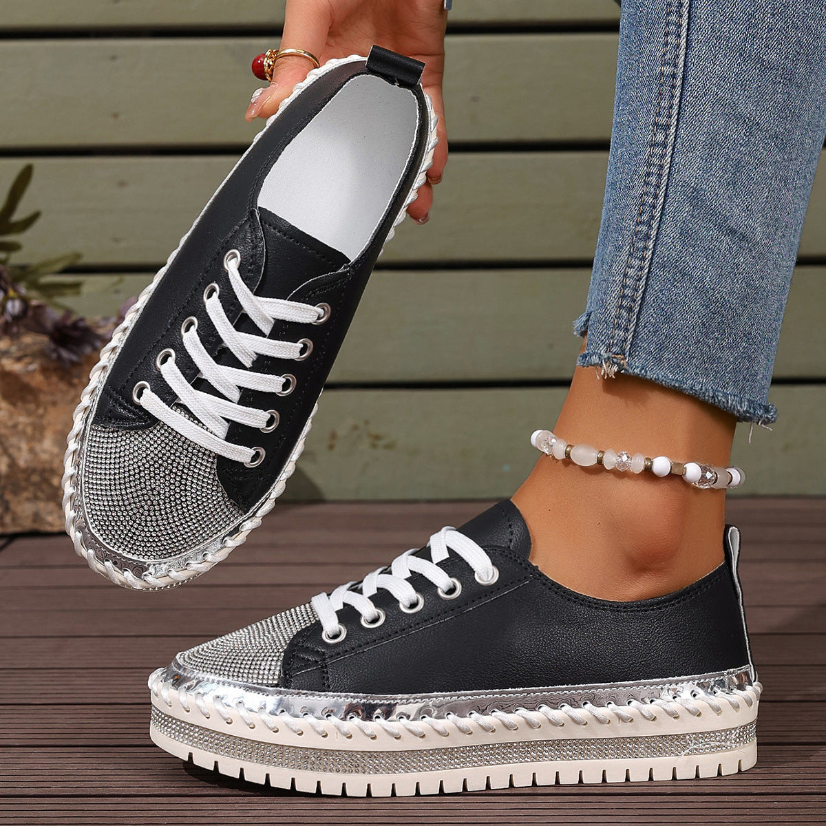 White Plus Size Chunky Sole Sneakers — Wide Fit Platform Trainers, EU 36-44