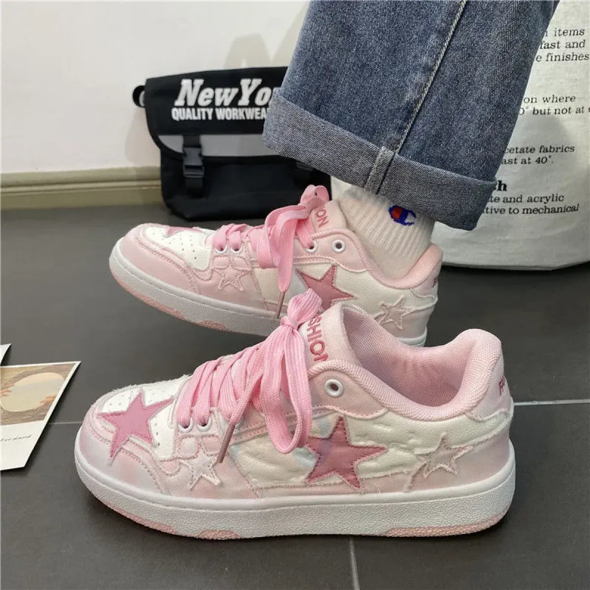 Y2K Chunky Platform Sneakers — Pink & White Fashion Trainers, EU 35-44
