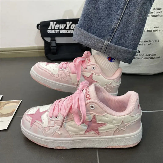 Y2K Chunky Platform Sneakers — Pink & White Fashion Trainers, EU 35-44