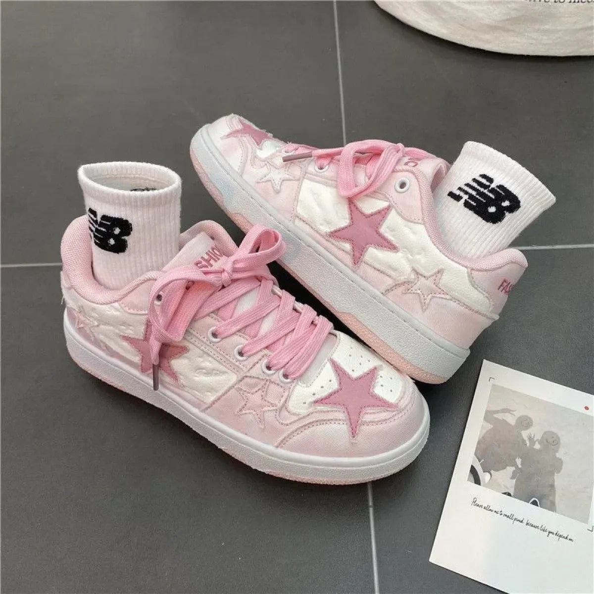 Y2K Chunky Platform Sneakers — Pink & White Fashion Trainers, EU 35-44