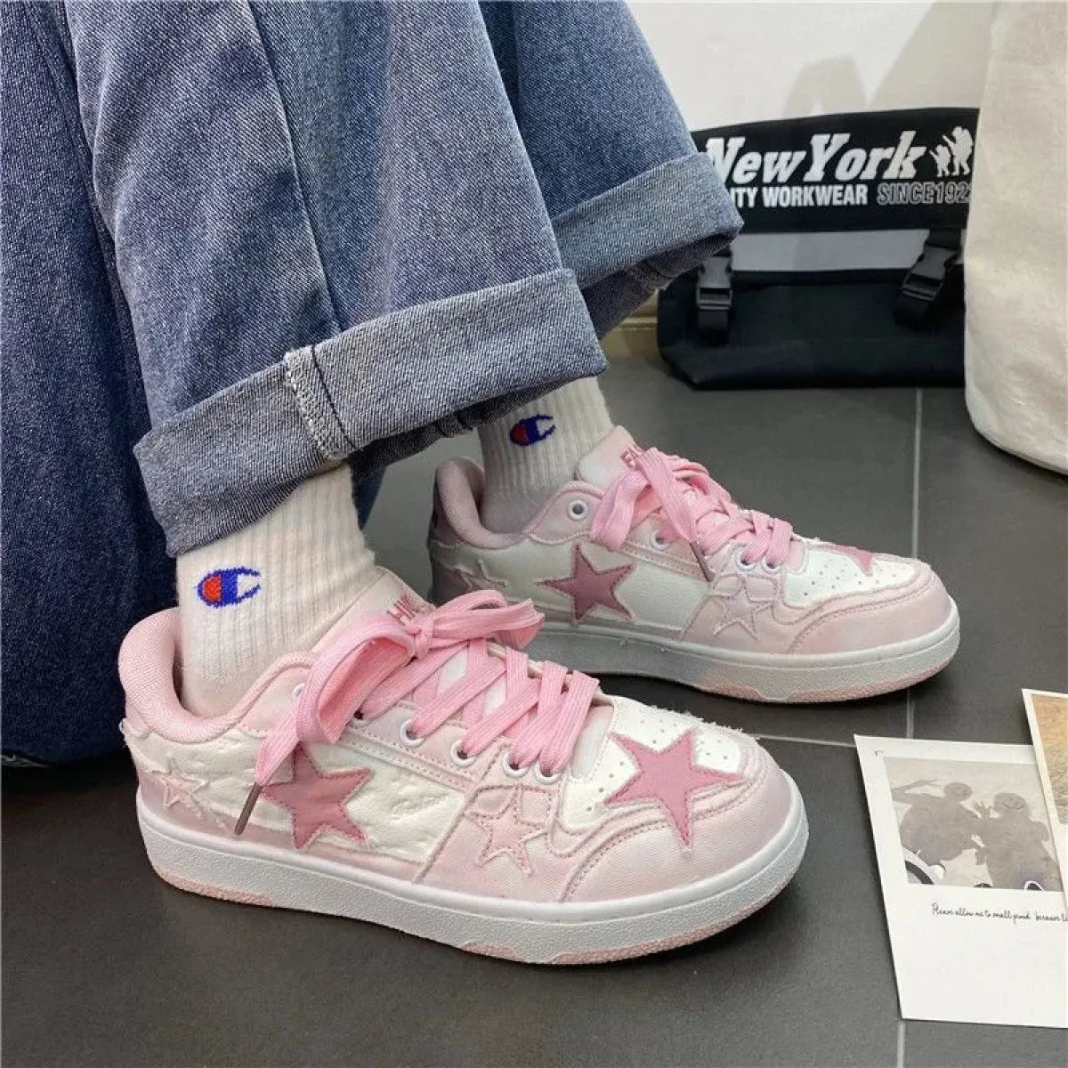 Y2K Chunky Platform Sneakers — Pink & White Fashion Trainers, EU 35-44